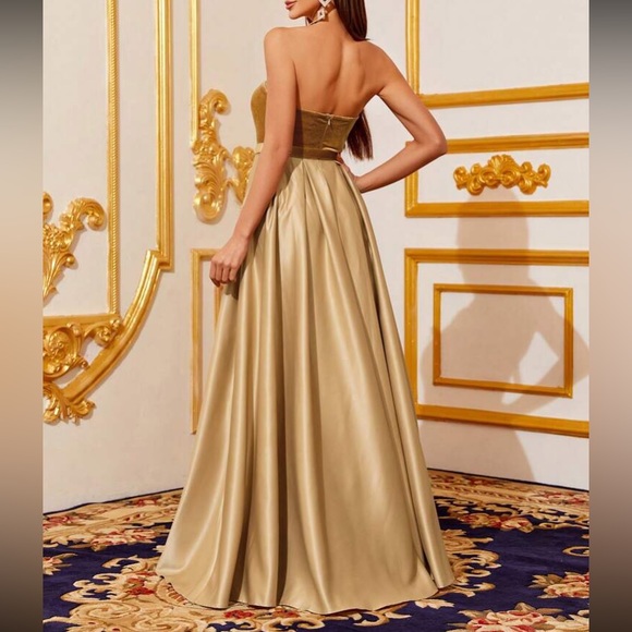 Luxe slit thigh satin party formal evening dress - Picture 3 of 6